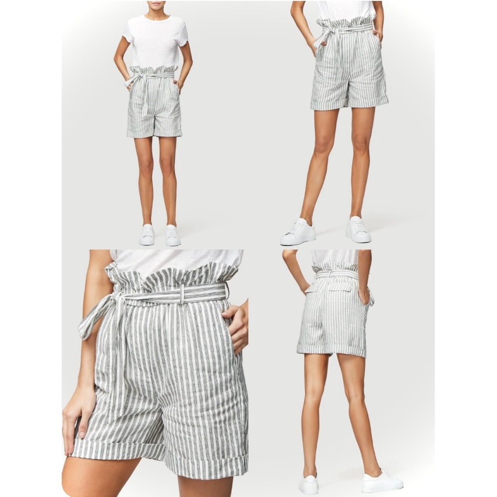 FRAME | XS | Denim Paperbag Linen Off White Multi Striped Belt Tie Shorts